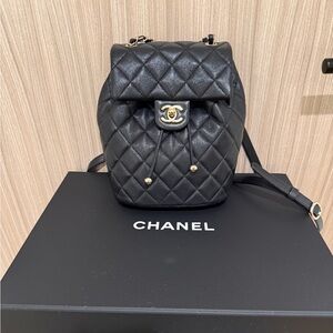 CHANEL Black Quilted Caviar Leather Mini Backpack with Gold Hardware